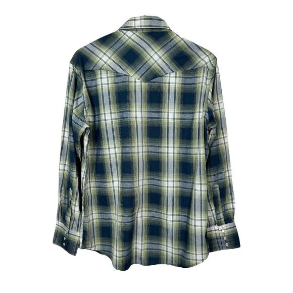 Wrangler Men's Green Plaid Pearl Snap Button Western Shirt Medium Long Sleeve - Picture 3 of 4
